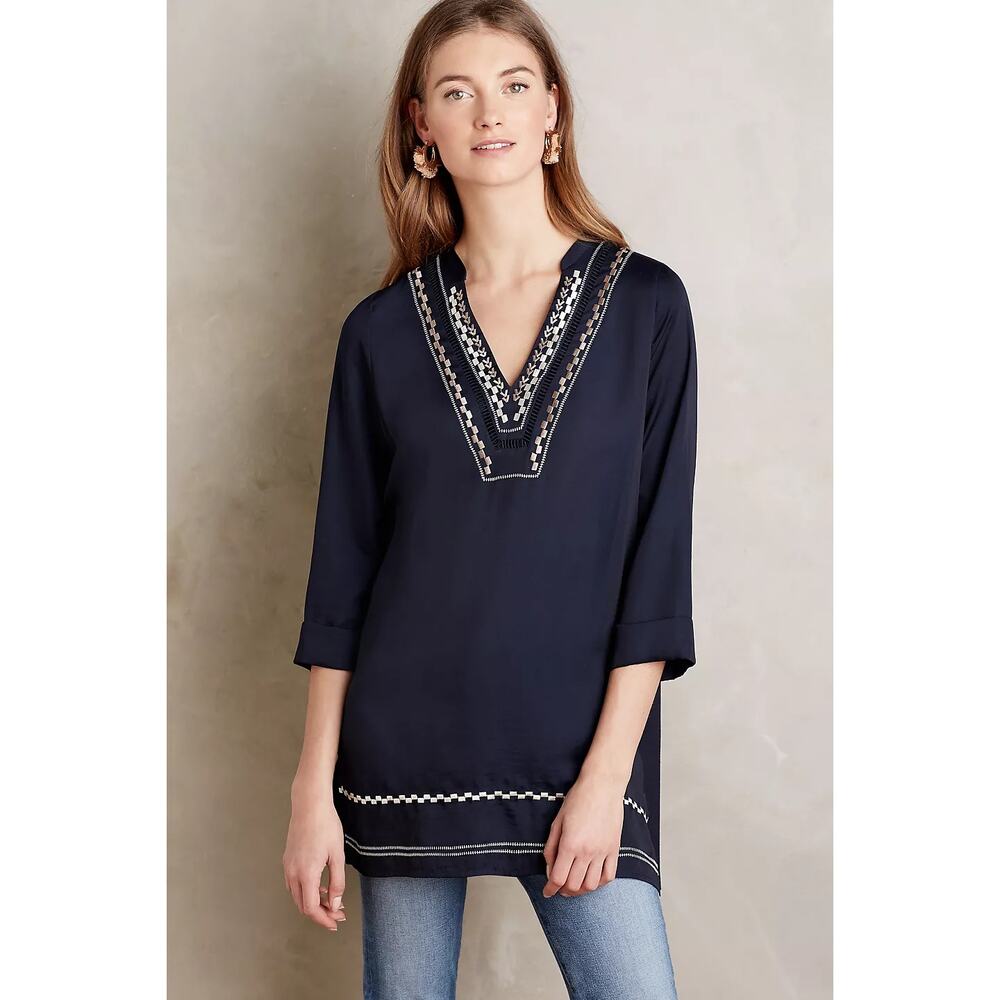 Anthropologie Dolan Left Coast Grand Bazaar Embroidered 3/4 Sleeve Tunic Top XS